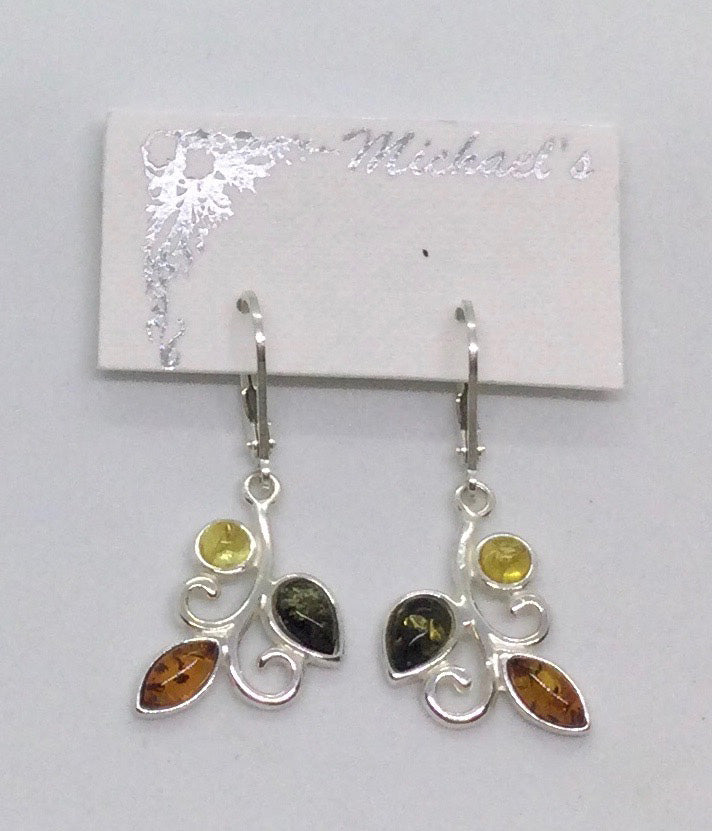 Tricolor Amber Leaf Drop Earrings