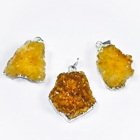 Silver Plated Citrine Druze Pendant