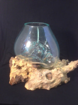Melted Glass Bowl on Driftwood - Michael's Gems and Glass