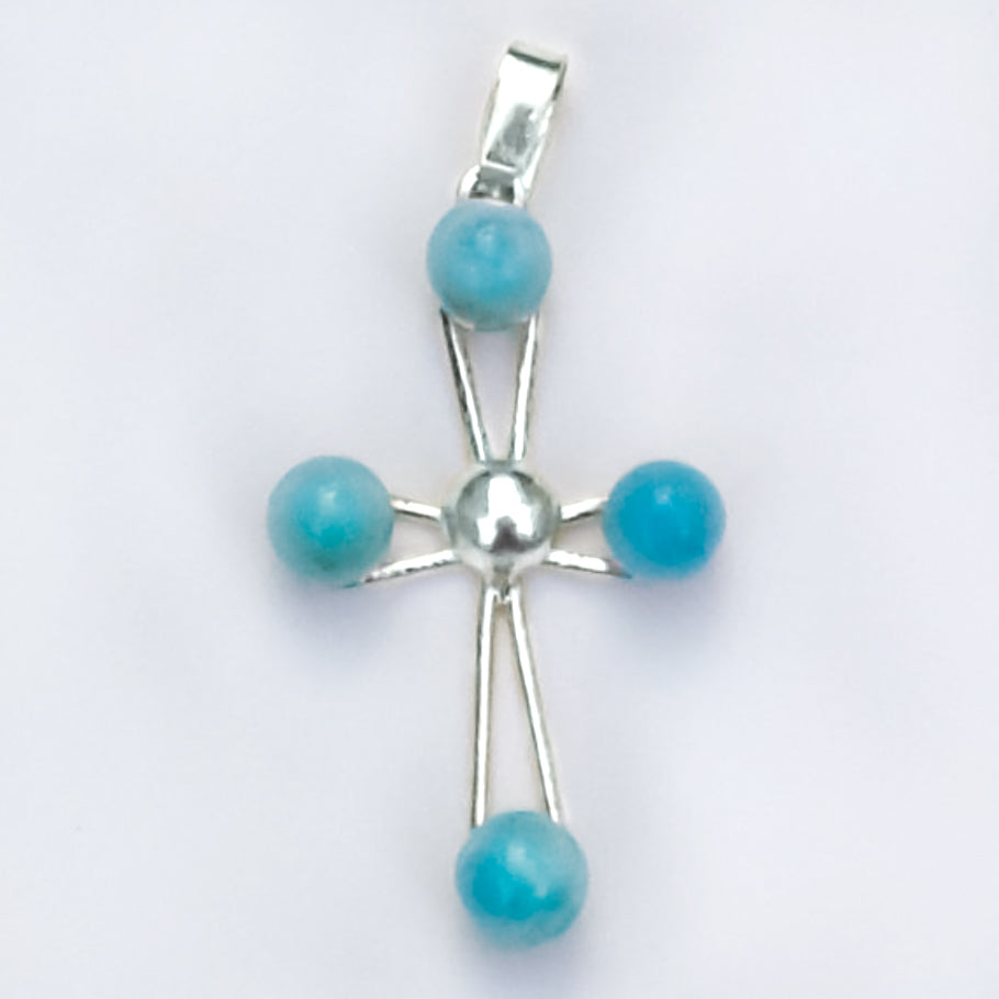 Sterling Cross with Larimar Beads