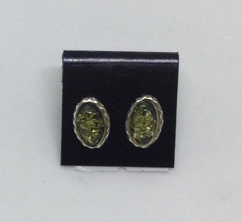 Green Amber Stud Earrings